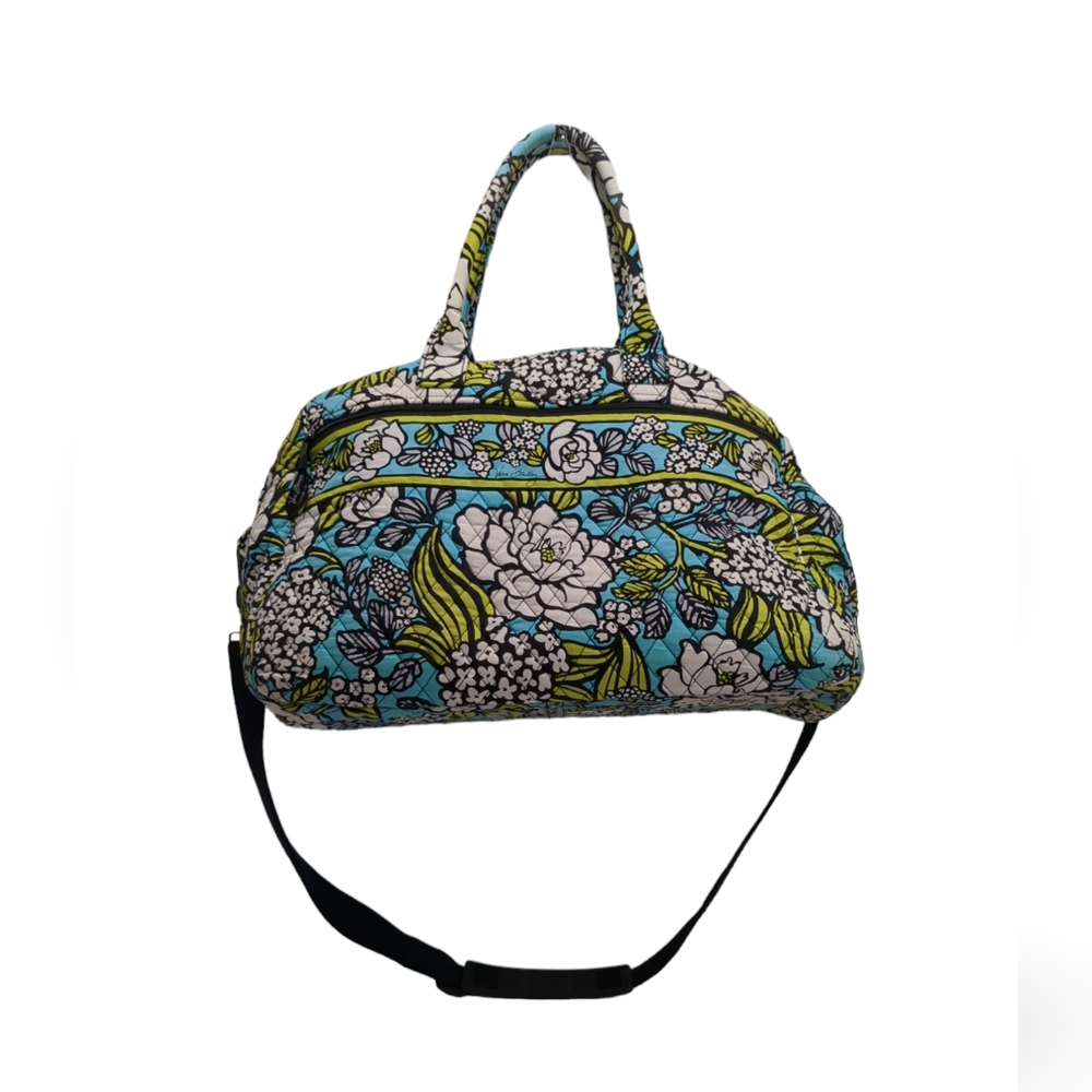 Vera Bradley Large Blue/Green Duffle Weekender Bag w/Adjustable Strap